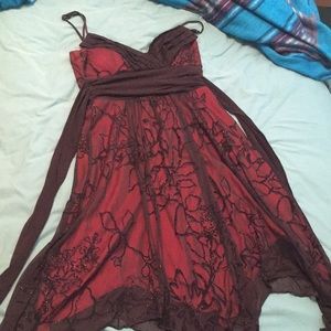 Short red and black sparkly prom dress